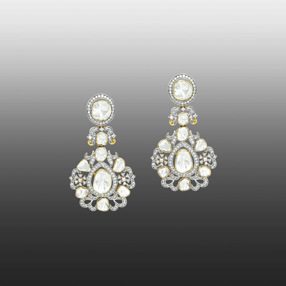Teardrop Polki Earrings with Diamond Spark